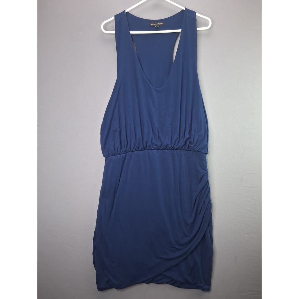 Banana Republic Dress Womens XL Blue Sleeveless Racerback V-Neck Draped Tulip